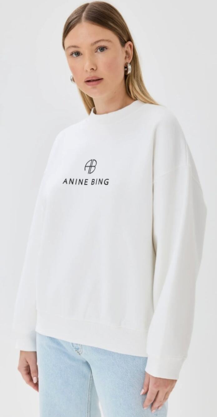 Anine Bing Jaci Sweatshirt Monogram in Ivory size XS